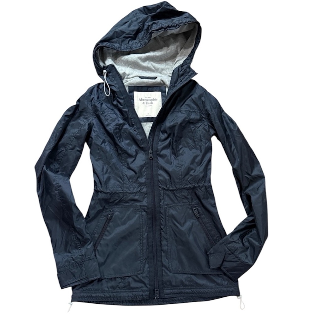 Abercrombie & Fitch Navy Hooded Windbreaker Rain Coat Jacket - XS - Picture 2 of 6